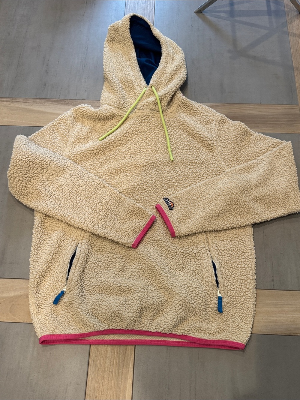 Chubbies Cream Sherpa Hoodie with Pink Trim